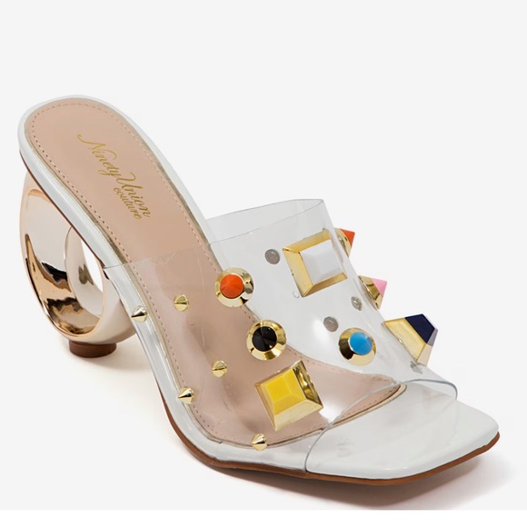 Ninety Union Couture Vegas clear multicolored studded open toes heels - Picture 1 of 16